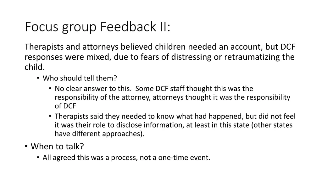 focus group feedback ii