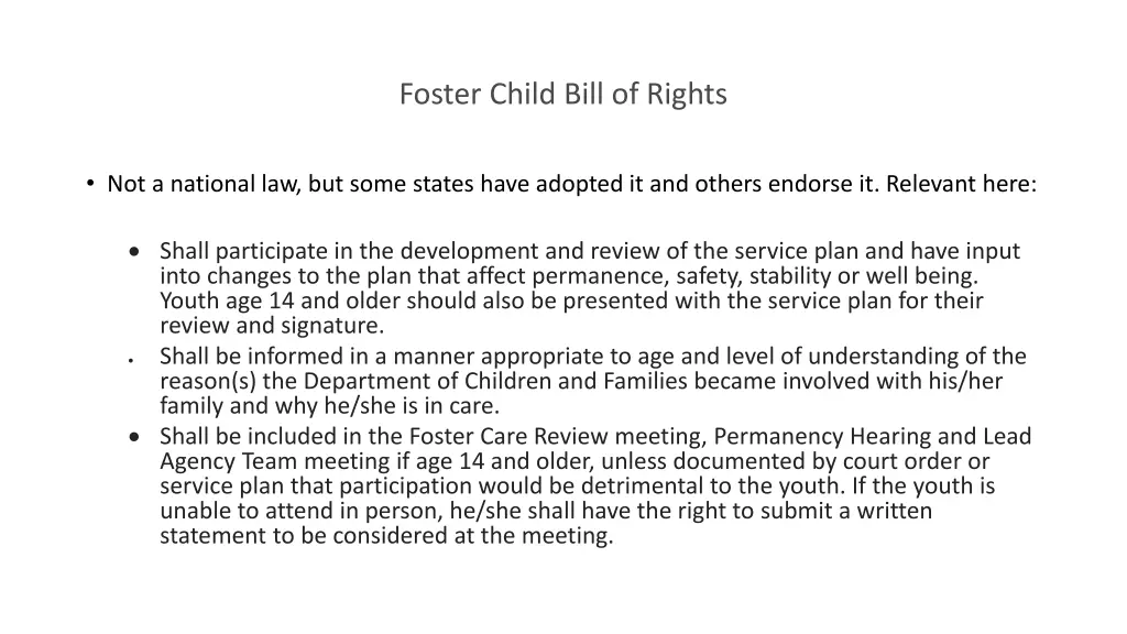 foster child bill of rights