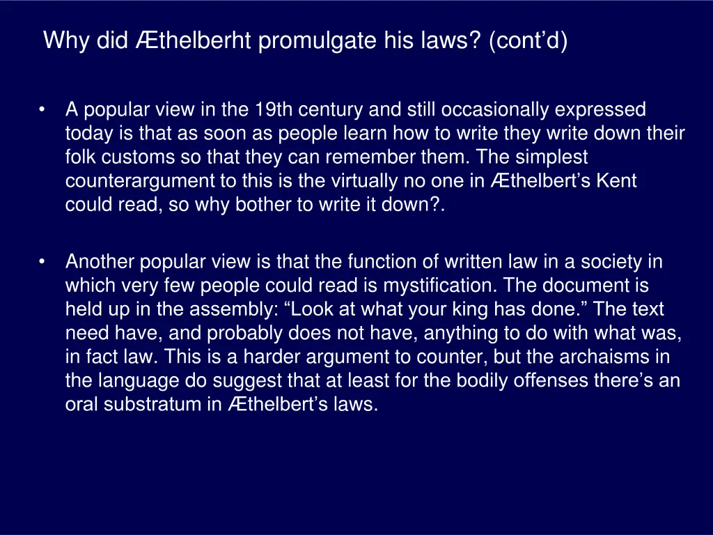 why did thelberht promulgate his laws cont d