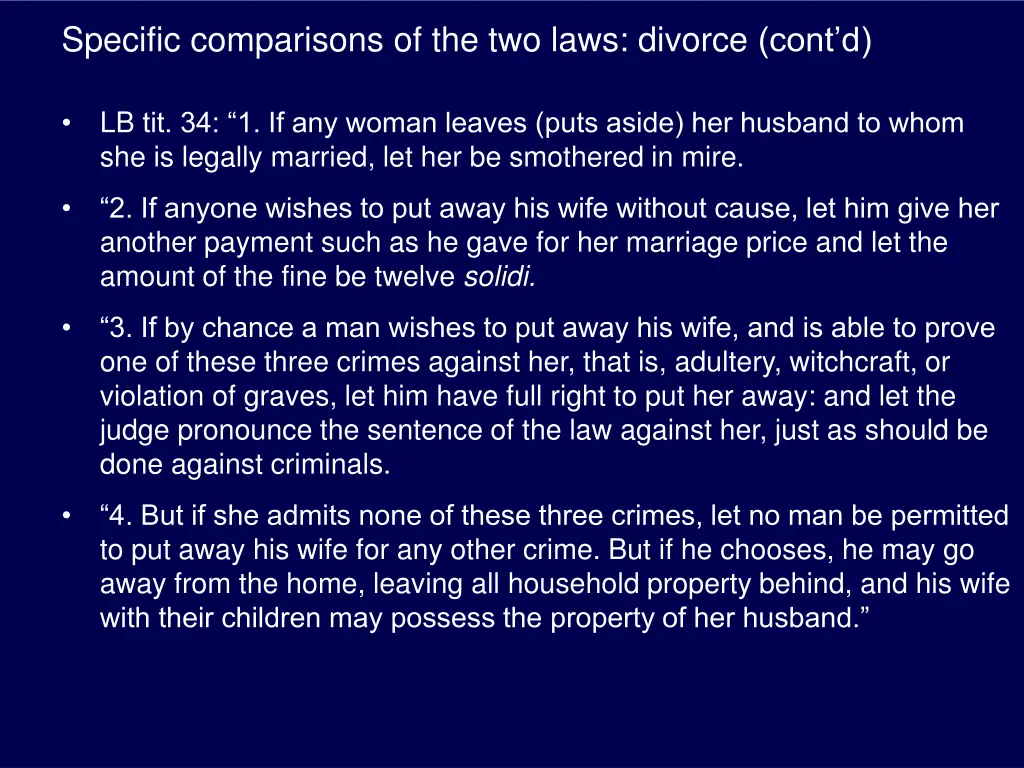 specific comparisons of the two laws divorce cont