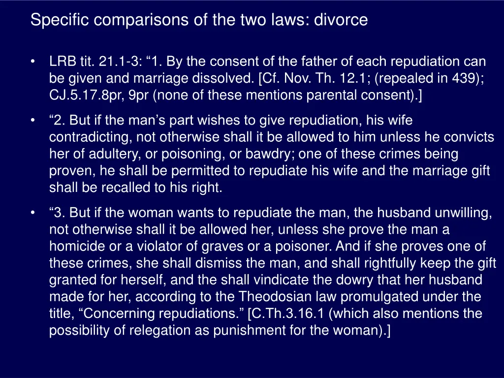 specific comparisons of the two laws divorce