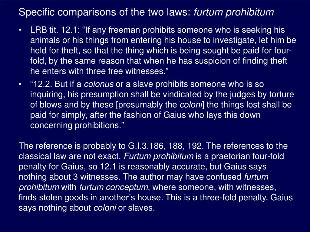 specific comparisons of the two laws furtum