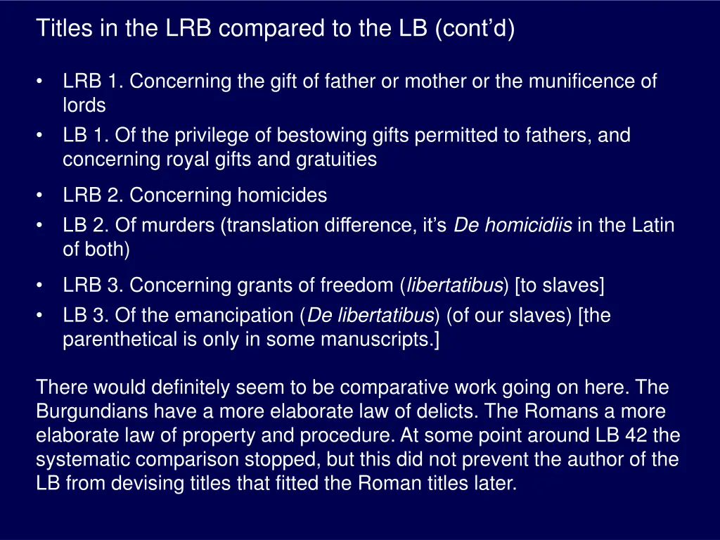 titles in the lrb compared to the lb cont d