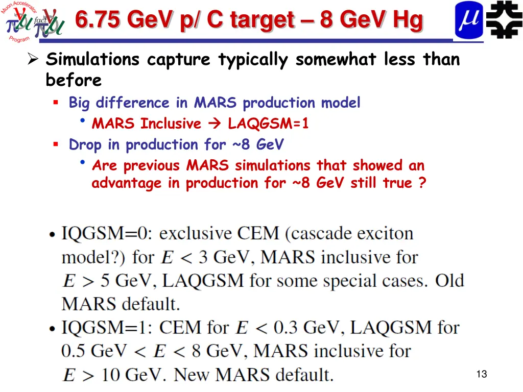 6 75 gev p c target 8 gev hg