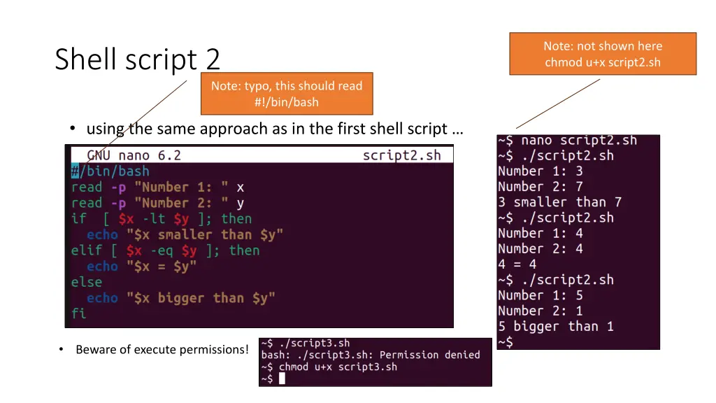 note not shown here chmod u x script2 sh