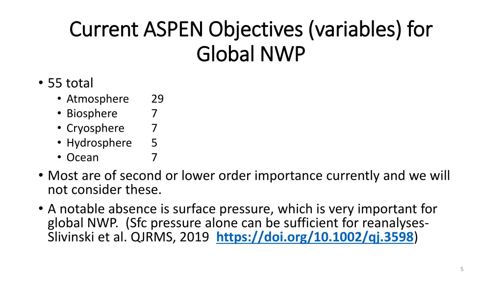 current aspen objectives variables for current