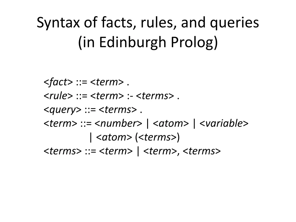 syntax of facts rules and queries in edinburgh