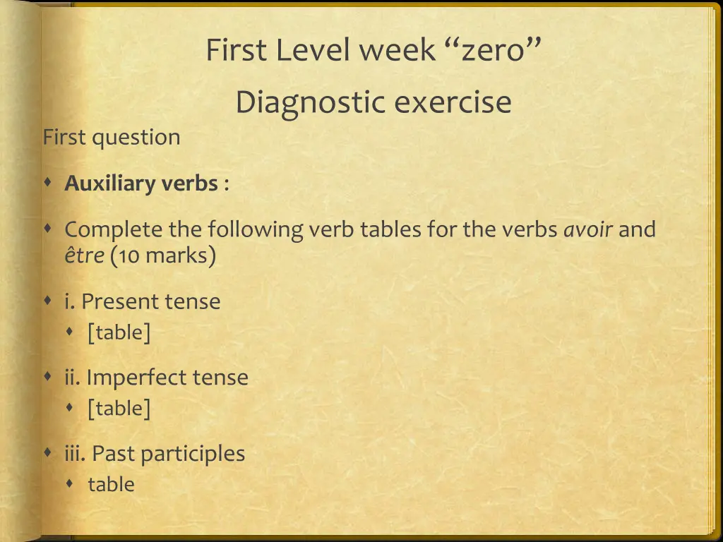 first level week zero
