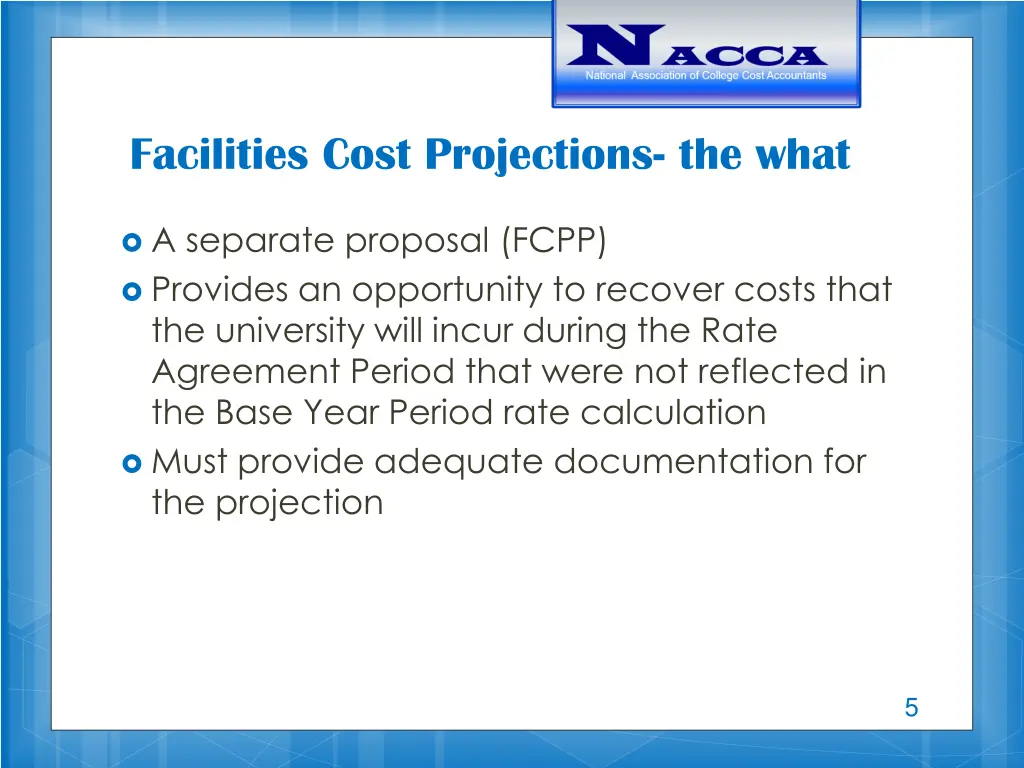 facilities cost projections the what