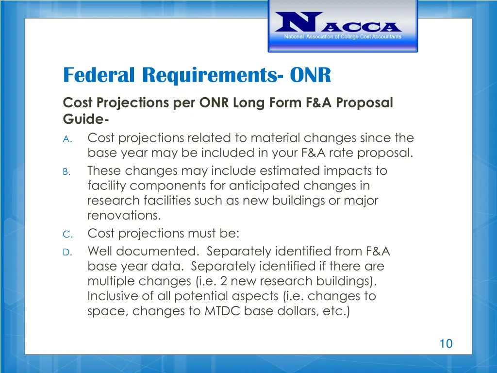 federal requirements onr