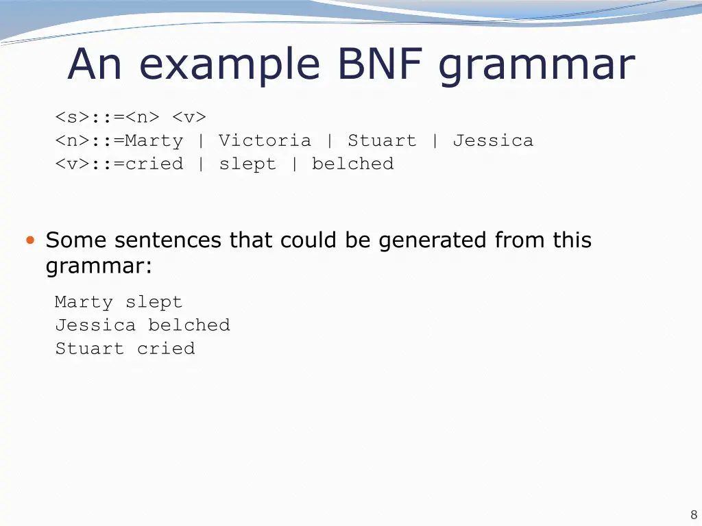 an example bnf grammar
