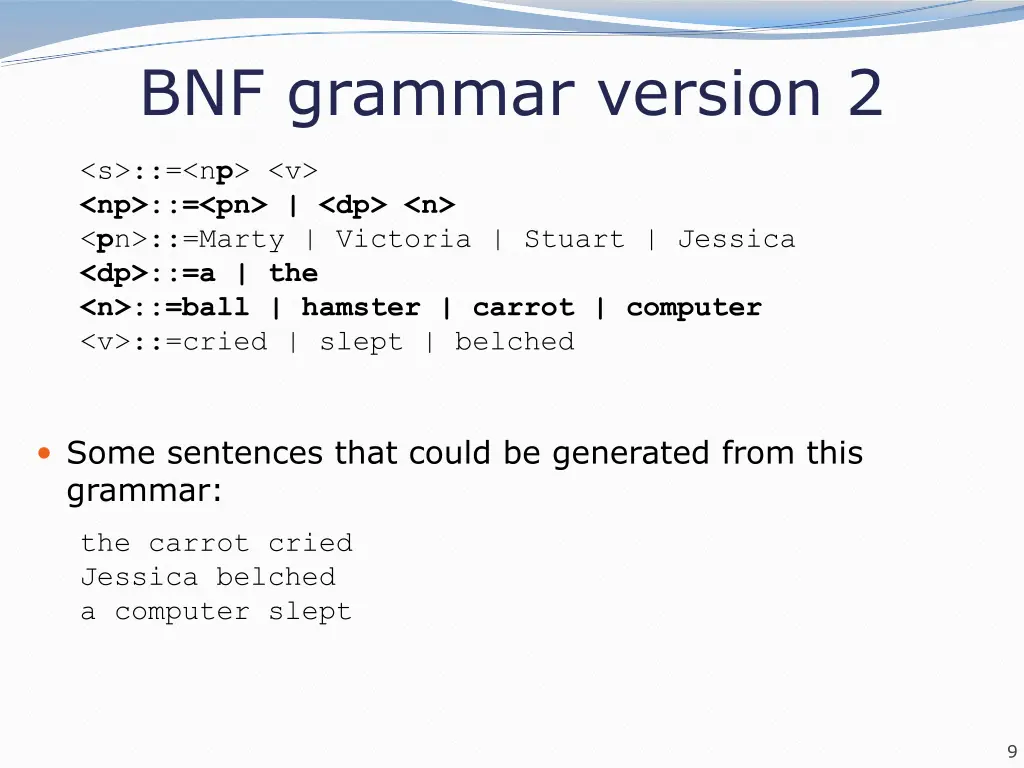 bnf grammar version 2
