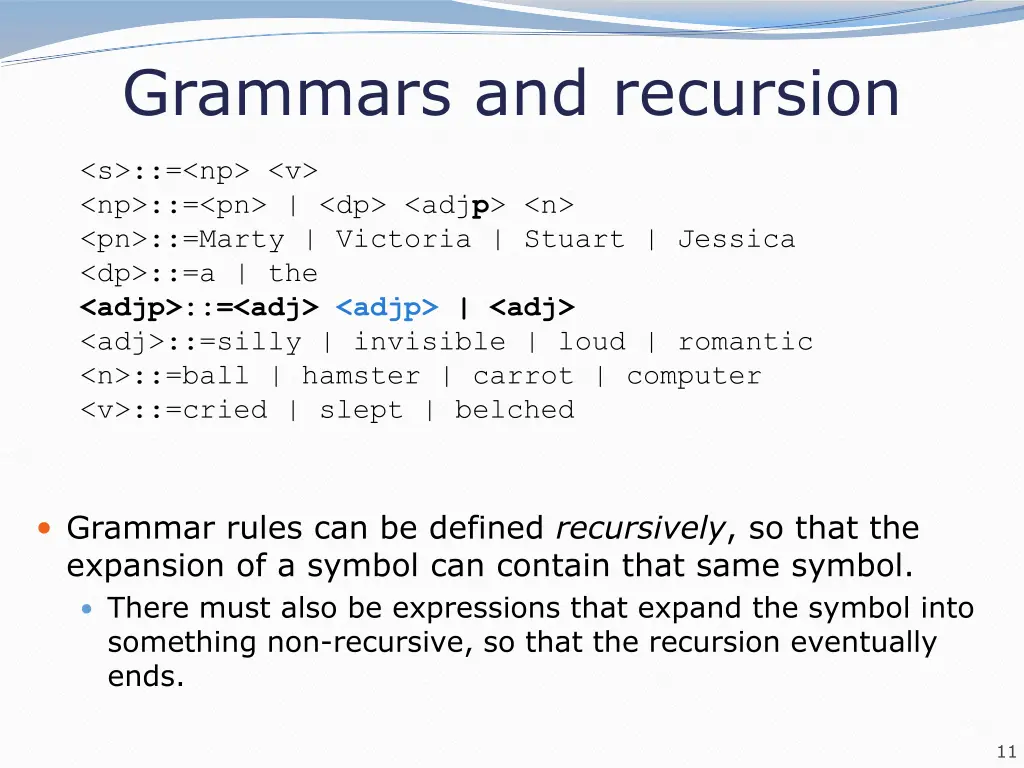 grammars and recursion