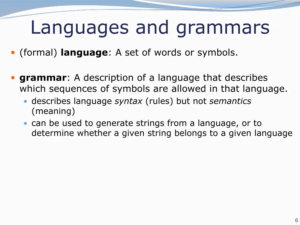 languages and grammars