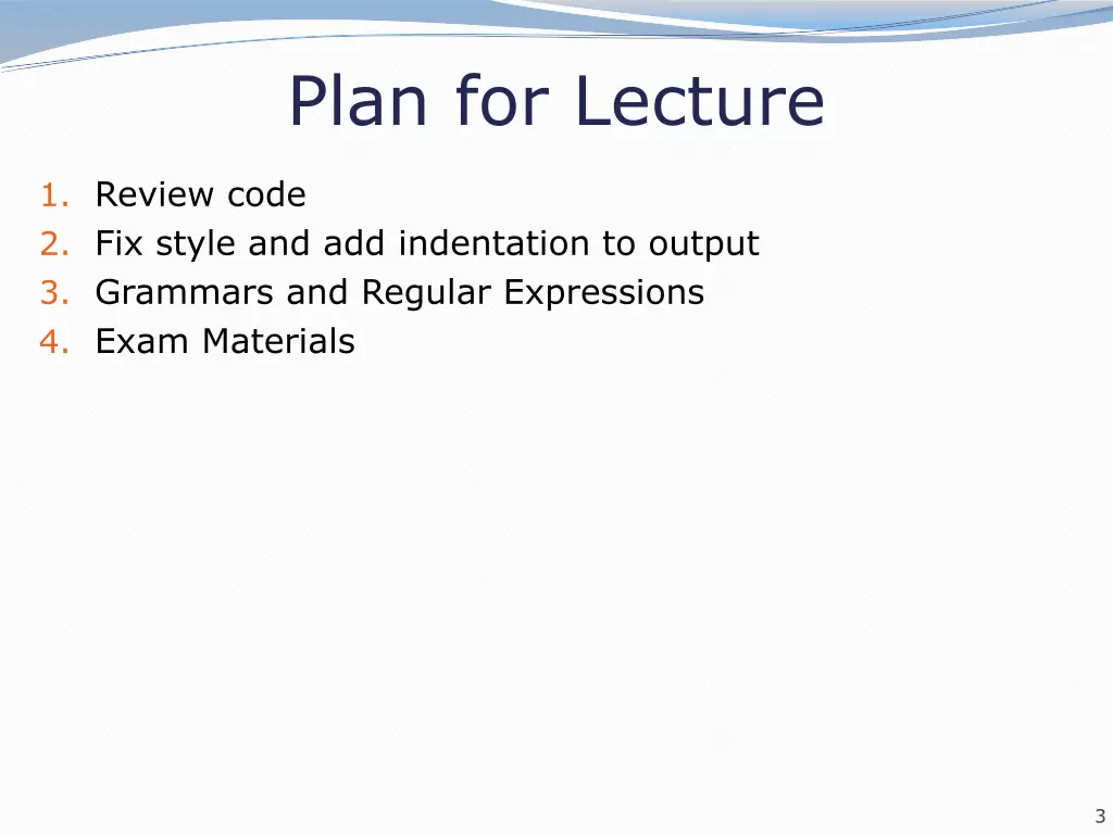 plan for lecture