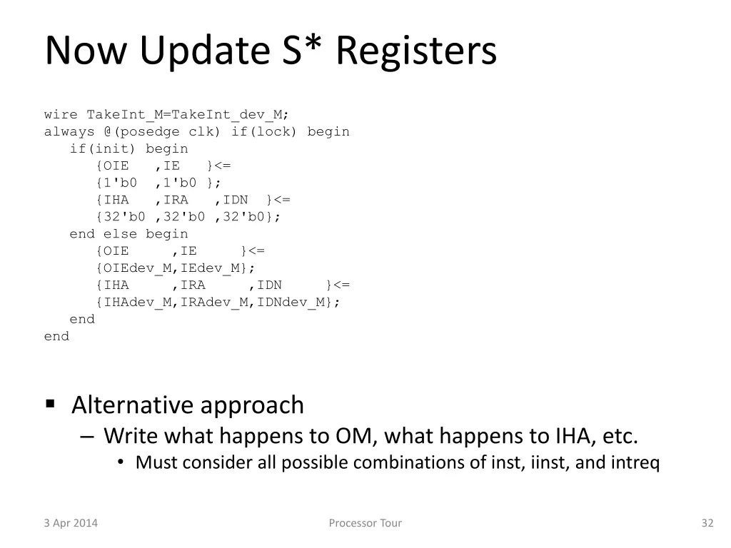 now update s registers