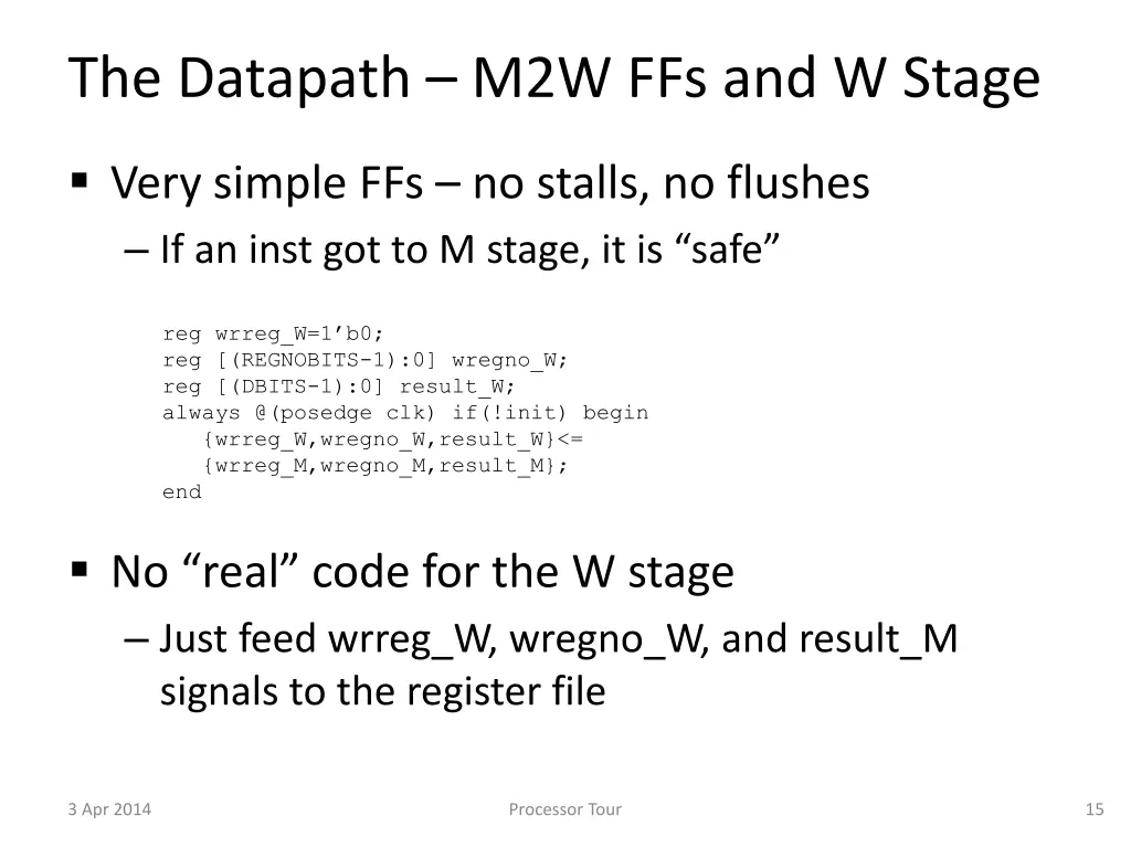 the datapath m2w ffs and w stage
