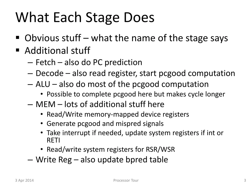 what each stage does