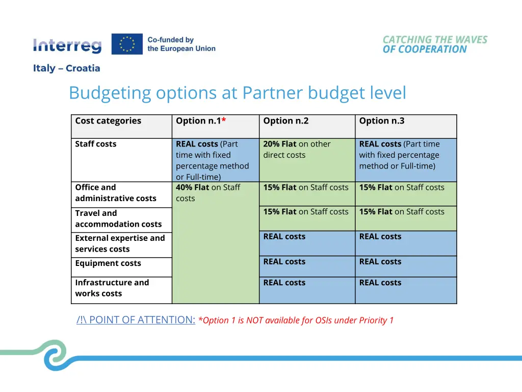 budgeting options at partner budget level
