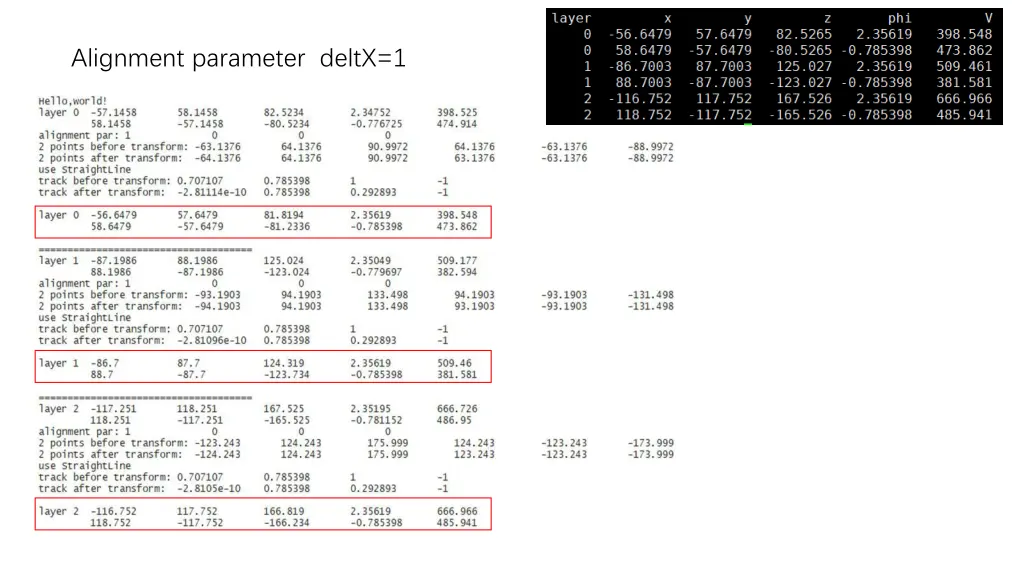 alignment parameter deltx 1