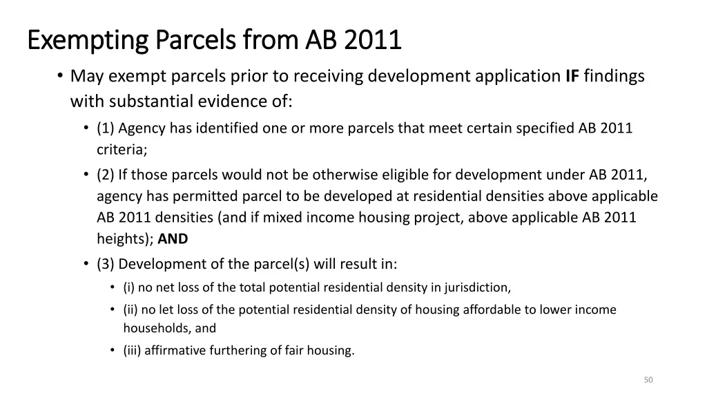 exempting parcels from ab 2011 exempting parcels
