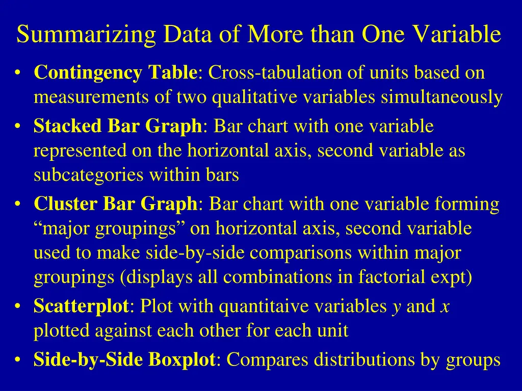 summarizing data of more than one variable