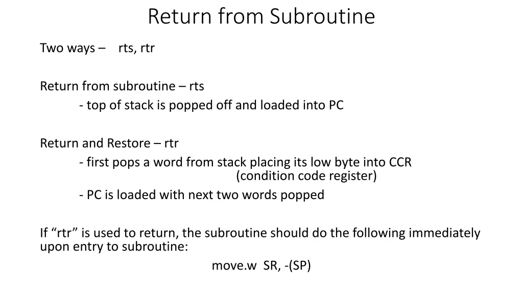 return from subroutine