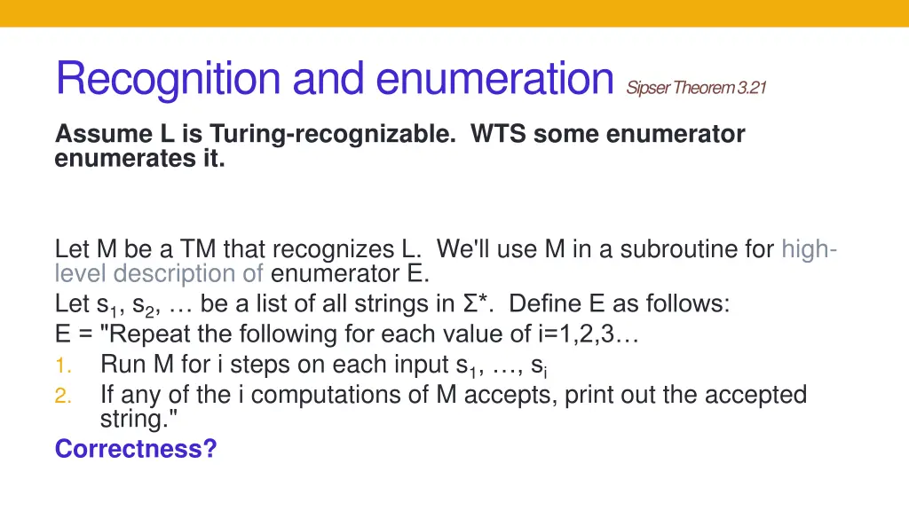 recognition and enumeration sipser theorem 3 21 2