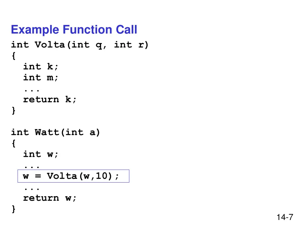 example function call int volta
