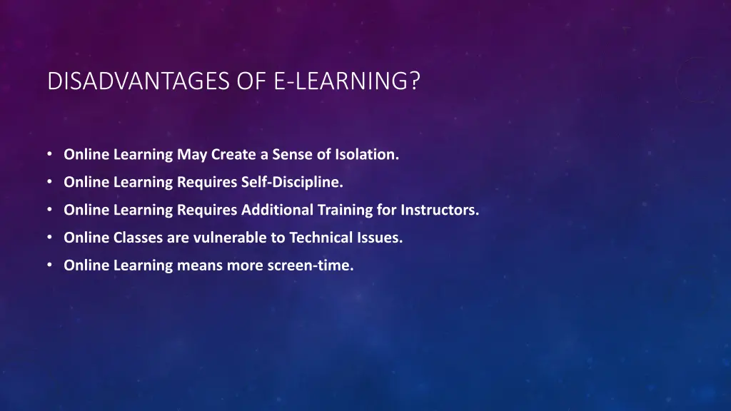 disadvantages of e learning
