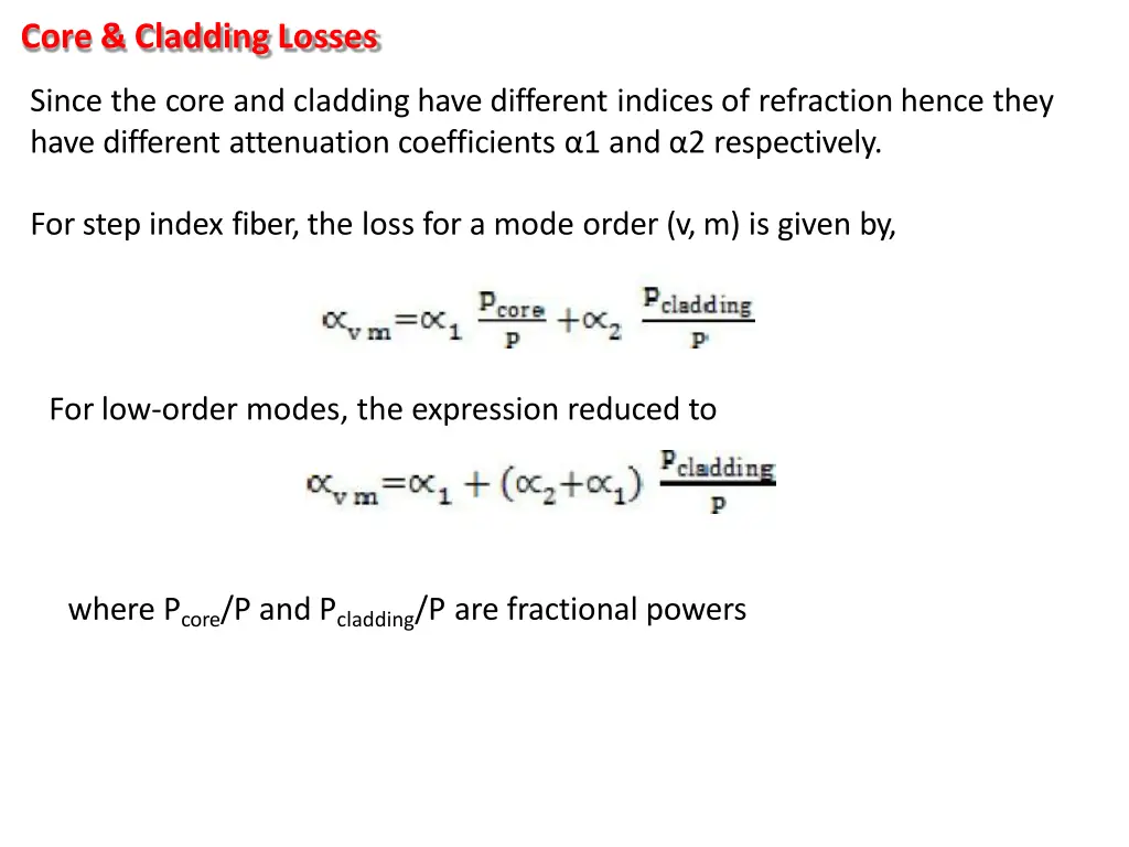 core cladding losses