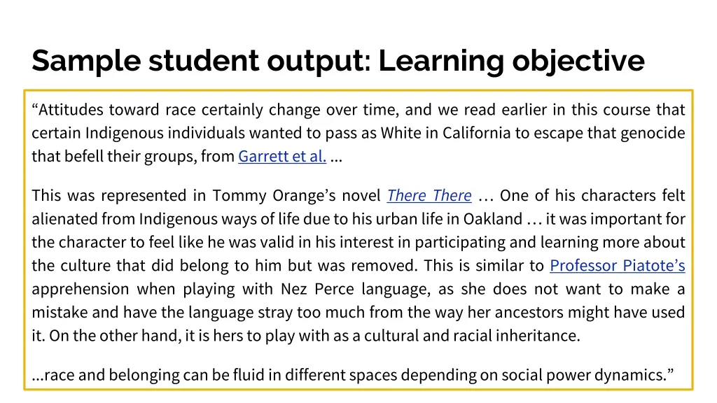 sample student output learning objective 1