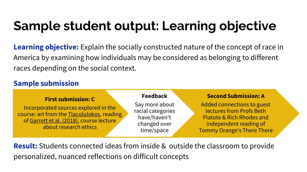 sample student output learning objective