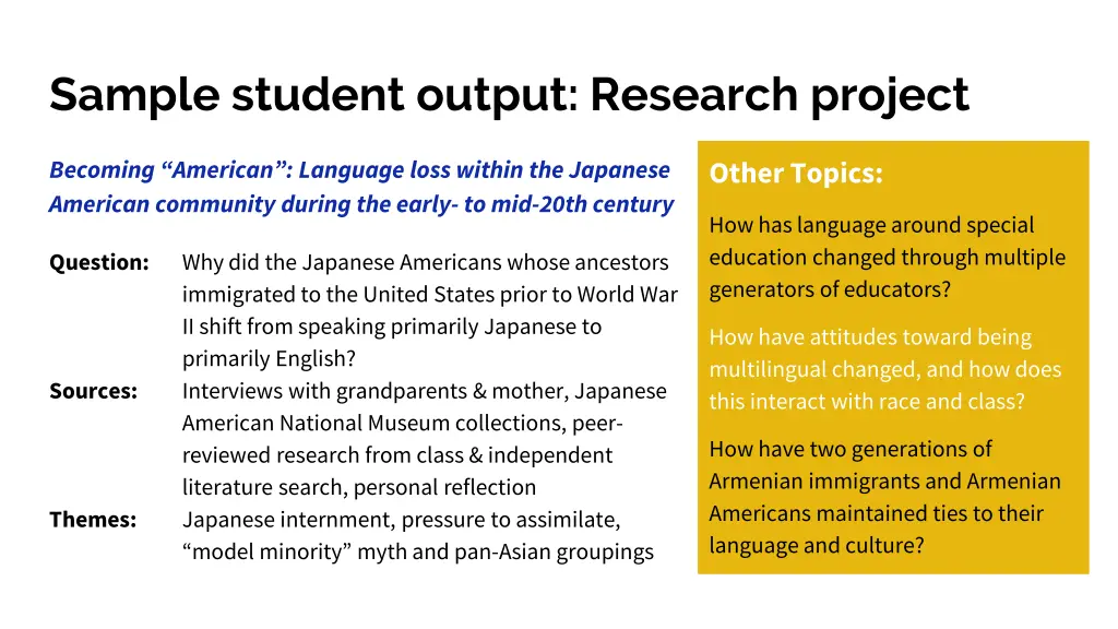 sample student output research project