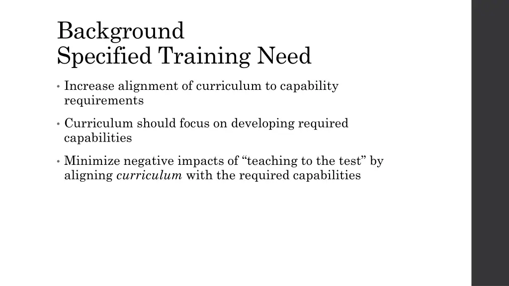 background specified training need