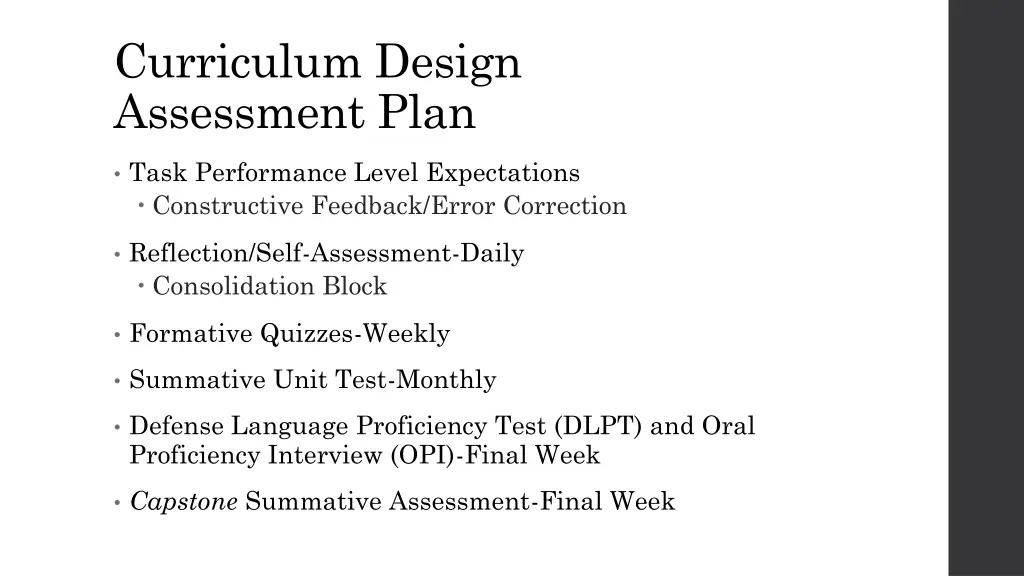 curriculum design assessment plan