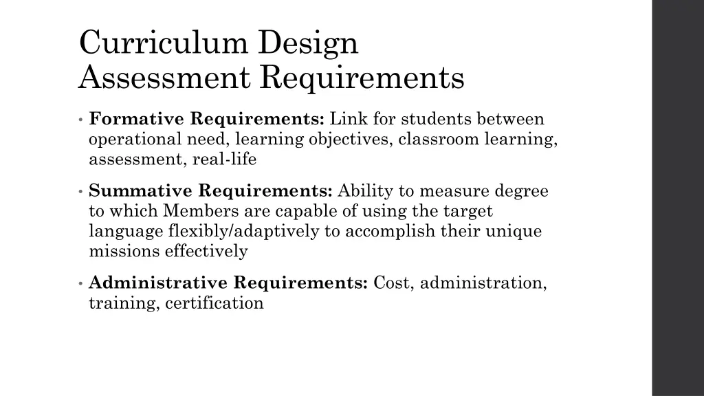 curriculum design assessment requirements