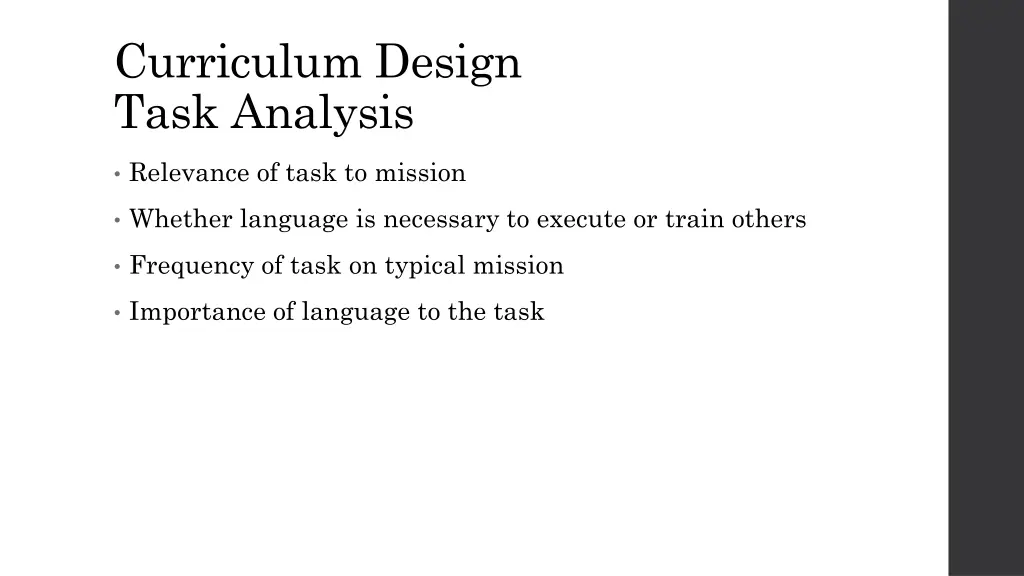 curriculum design task analysis