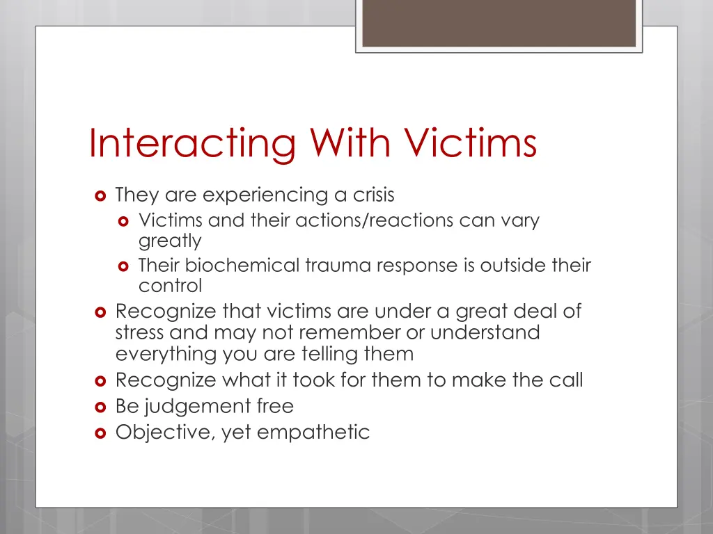 interacting with victims