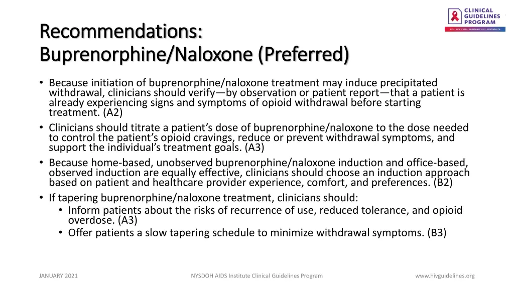 recommendations recommendations buprenorphine