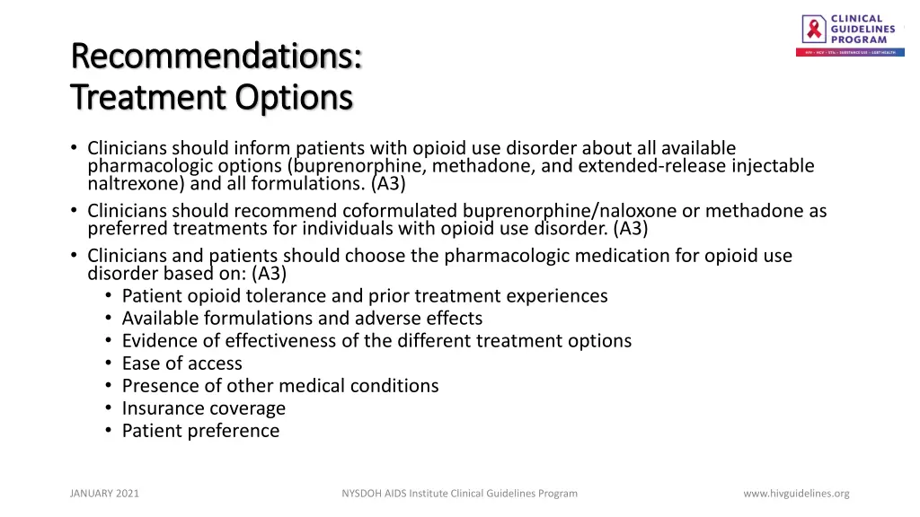 recommendations recommendations treatment options