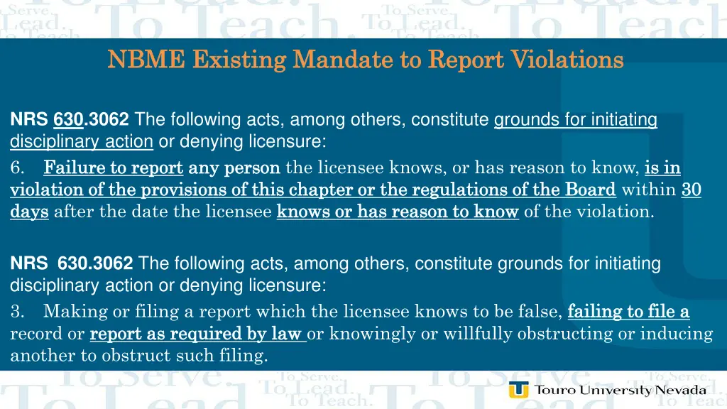 nbme existing mandate to report nbme existing