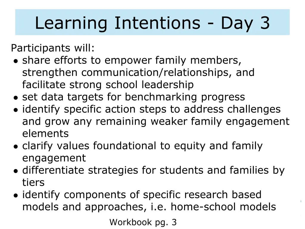 learning intentions day 3