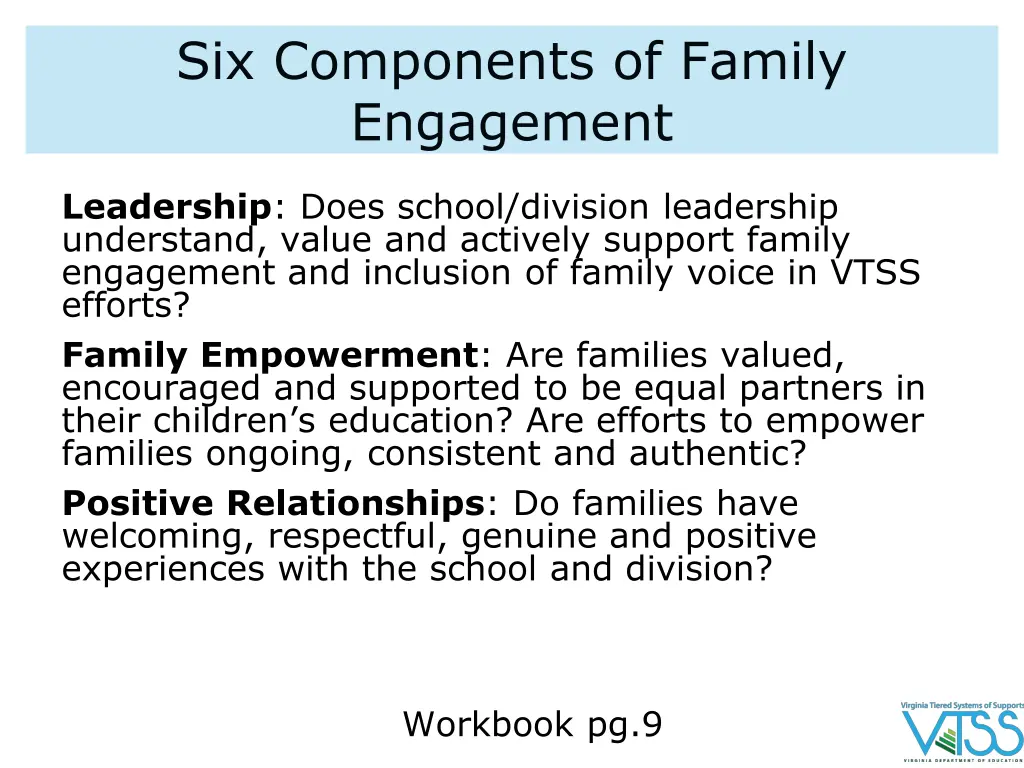 six components of family engagement