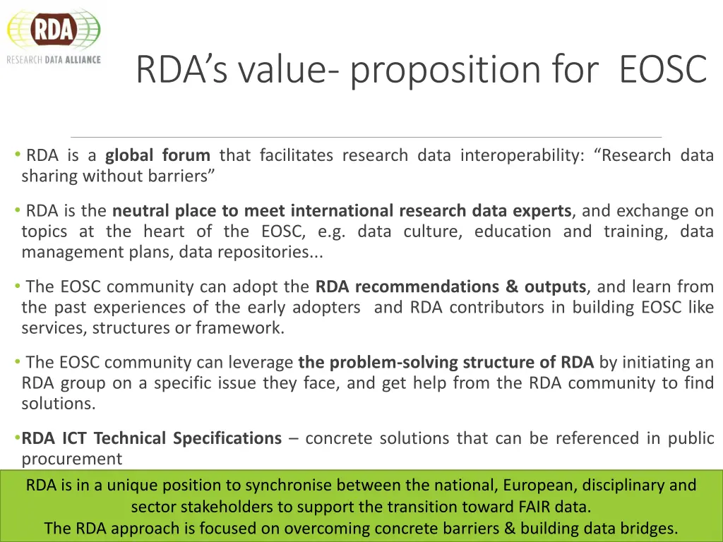 rda s value proposition for eosc