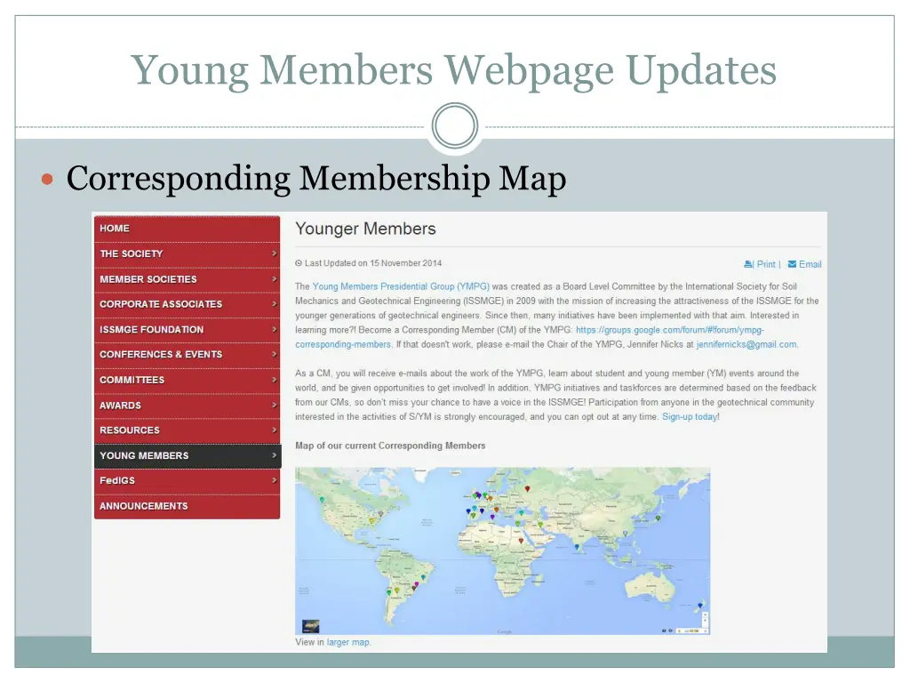 young members webpage updates
