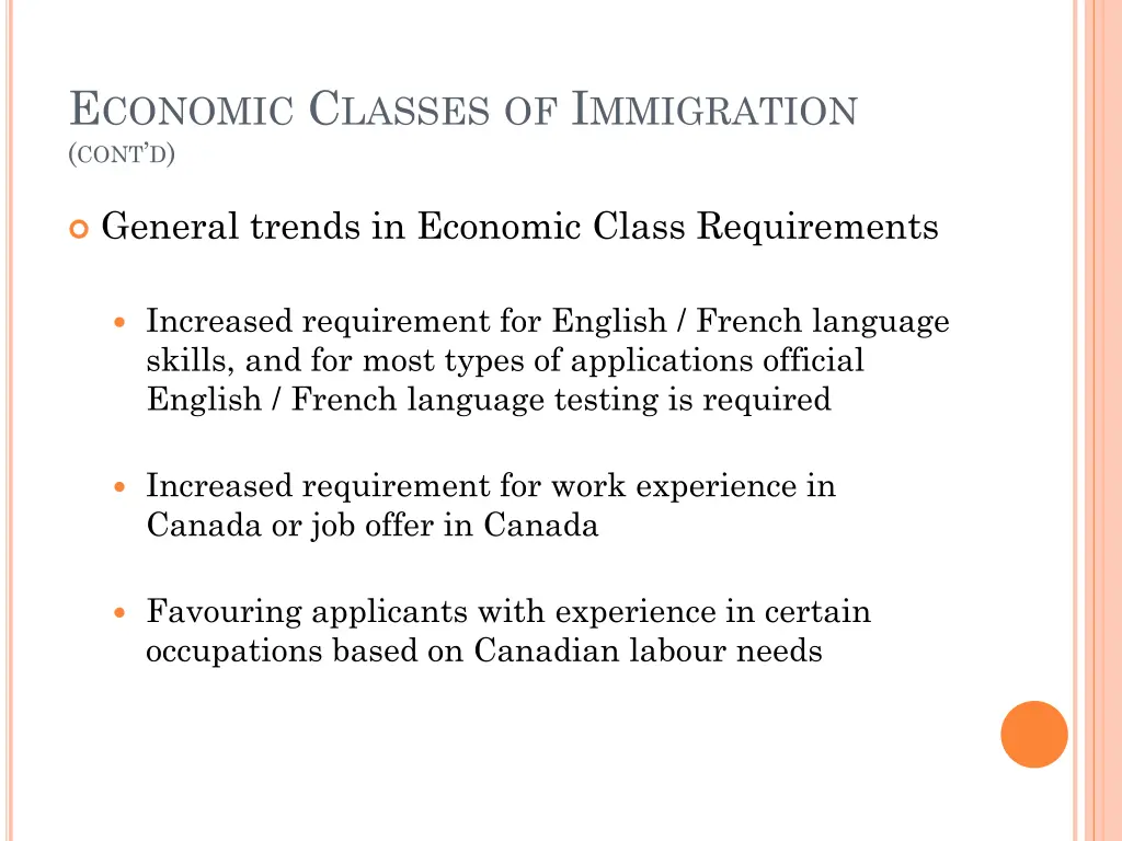 e conomic c lasses of i mmigration cont d 1