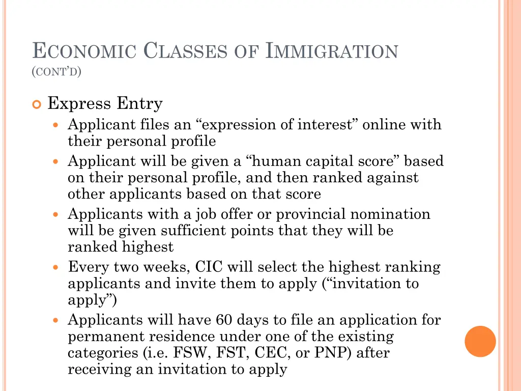 e conomic c lasses of i mmigration cont d