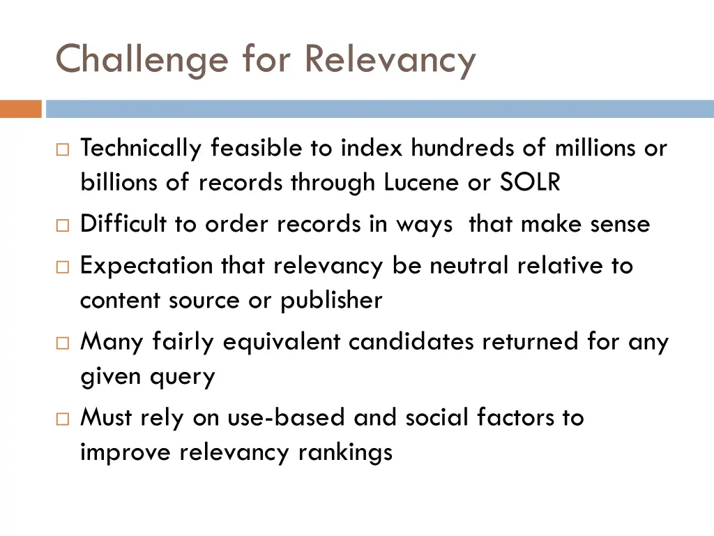 challenge for relevancy
