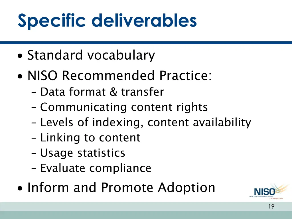 specific deliverables
